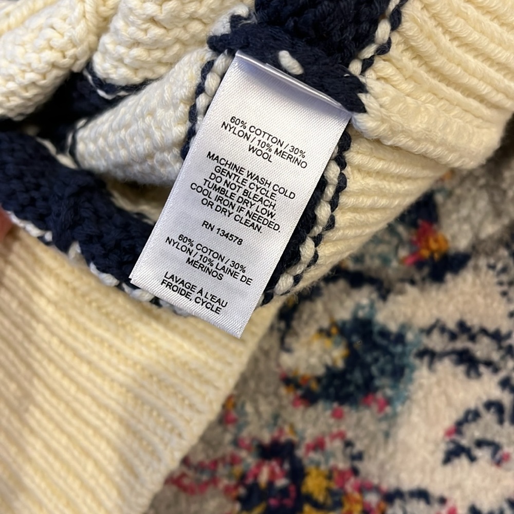 Vineyard Vines navy cream striped crewneck fisherman chunky sweater M - Picture 8 of 11